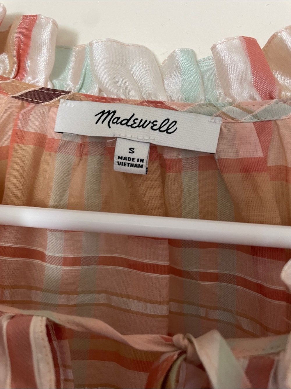 Madewell Peach Plaid Ruffle-Neck Blouse - Picture 4 of 10